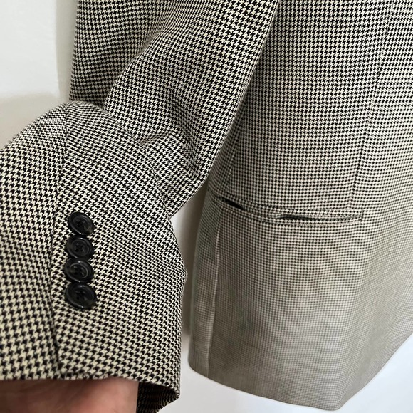T Harris London Sport Coat Mens Blazer Size 46L Houndstooth Silk Wool Tan - Picture 5 of 13